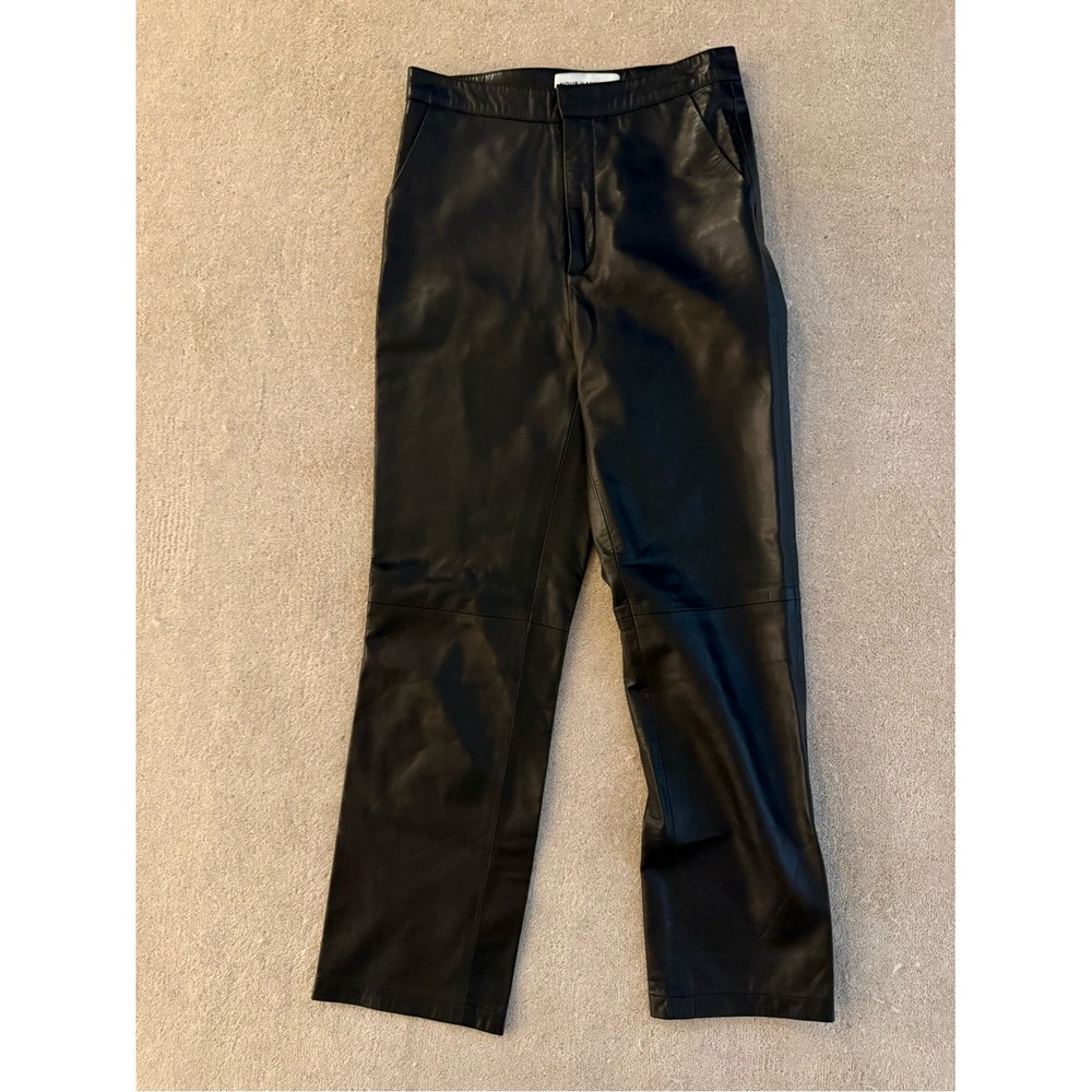 Nour Hammour Black Straight-Leg Lambskin Leather Pants Size 36‎ Mid-Rise